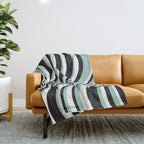 Wavy Stripes XII - Mint, Black and White Throw Blanket Gallery Image 1