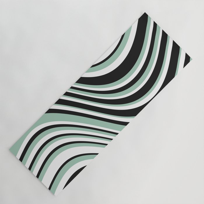 Wavy Stripes XII - Mint, Black and White Yoga Mat Gallery Image 1