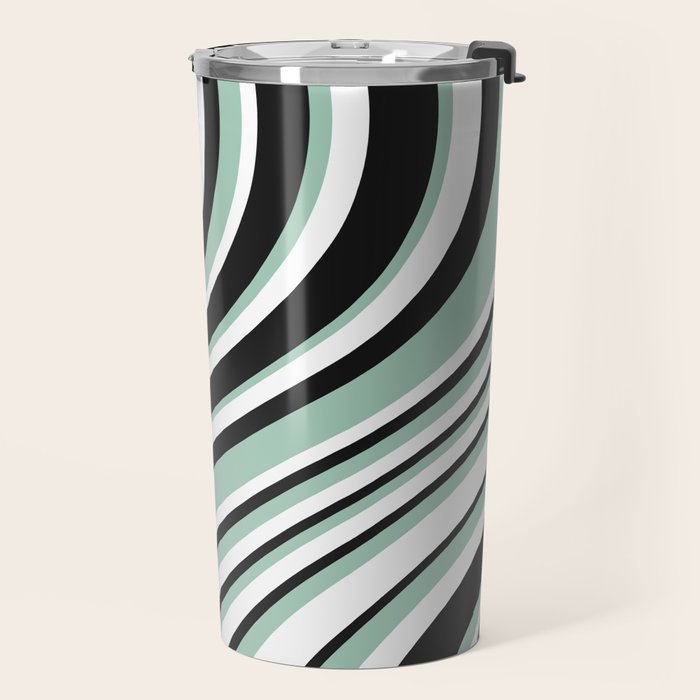 Wavy Stripes XII - Mint, Black and White Travel Mug Gallery Image 2