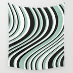 Wavy Stripes XII - Mint, Black and White Wall Tapestry Gallery Image 4