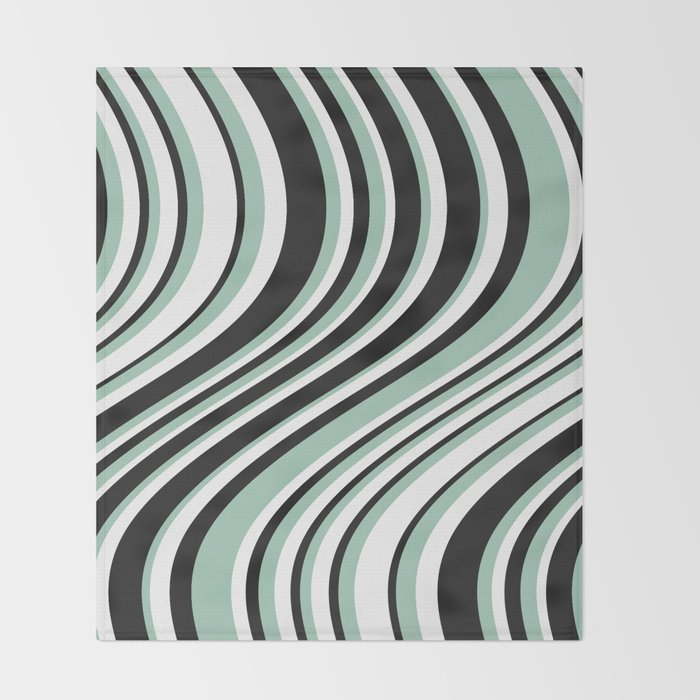 Wavy Stripes XII - Mint, Black and White Throw Blanket Gallery Image 2