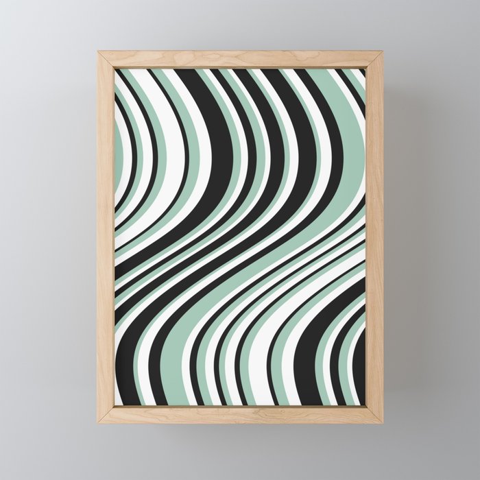 Wavy Stripes XII - Mint, Black and White Mini Art Print Gallery Image 1