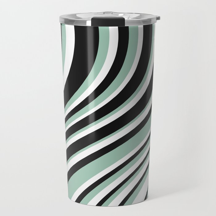 Wavy Stripes XII - Mint, Black and White Travel Mug Gallery Image 1