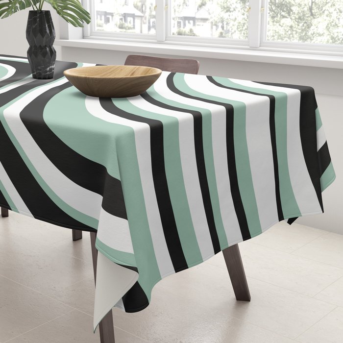 Wavy Stripes XII - Mint, Black and White Tablecloth Gallery Image 3