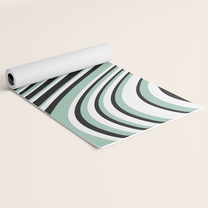 Wavy Stripes XII - Mint, Black and White Yoga Mat Gallery Image 2