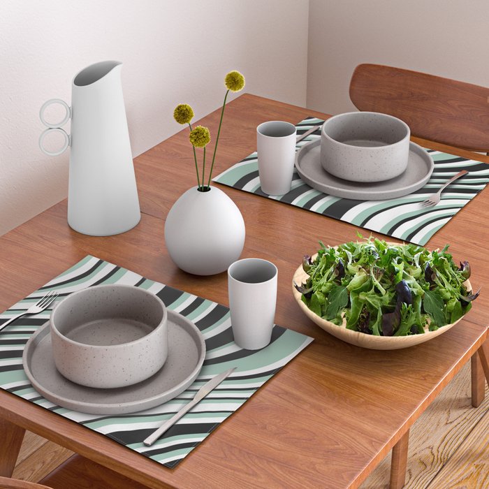 Wavy Stripes XII - Mint, Black and White Placemat Gallery Image 2