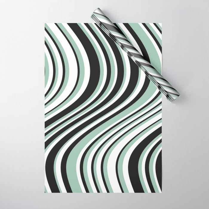 Wavy Stripes XII - Mint, Black and White Wrapping Paper Gallery Image 1