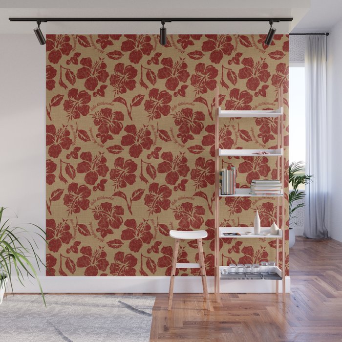 Mele Kalikimaka Vintage Pareau Hawaiian Hibiscus  Wall Mural Gallery Image 1