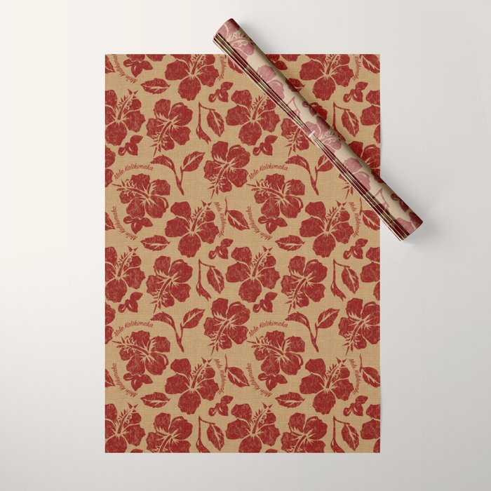 Mele Kalikimaka Vintage Pareau Hawaiian Hibiscus  Wrapping Paper Gallery Image 1
