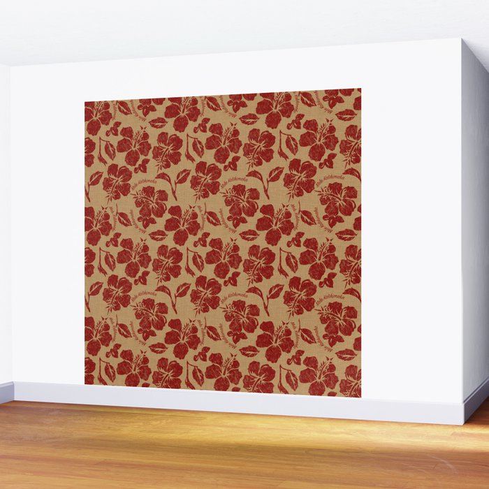 Mele Kalikimaka Vintage Pareau Hawaiian Hibiscus  Wall Mural Gallery Image 2