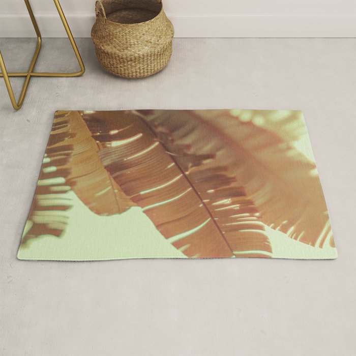 Sunset Banana Leaves tropical leaf botanical photograph Rug Gallery Image 1