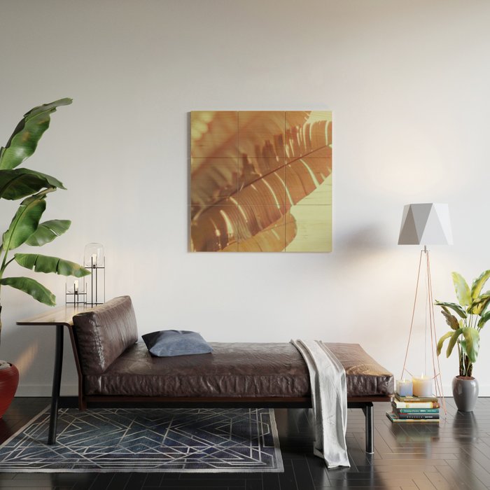 Sunset Banana Leaves tropical leaf botanical photograph Wood Wall Art Gallery Image 2