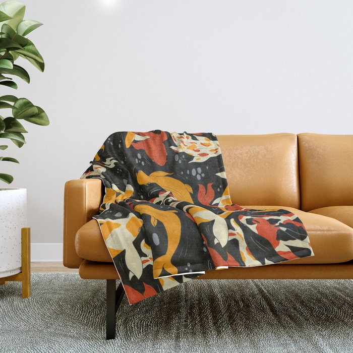 Koi in Black Water Throw Blanket Gallery Image 1