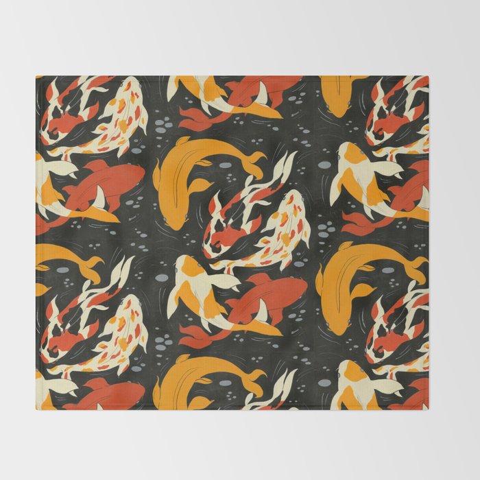 Koi in Black Water Throw Blanket Gallery Image 2