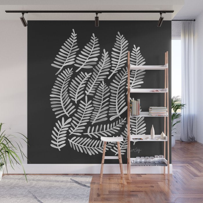 Modern Fronds - White on Black Palette Wall Mural Gallery Image 1