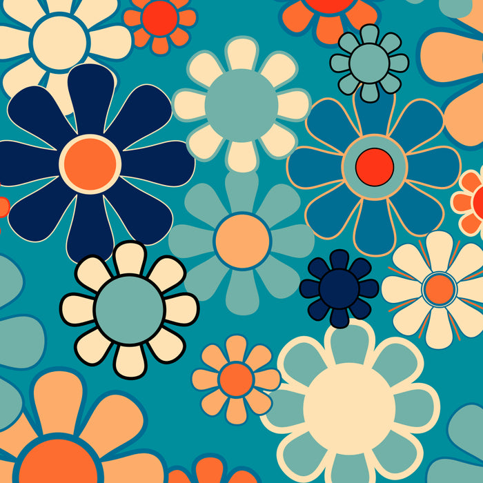 Groovy Retro Garden Flowers 60s 70s Floral Pattern in Blue and Orange Coffee Mug Gallery Image 2
