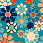 Groovy Retro Garden Flowers 60s 70s Floral Pattern in Blue and Orange Coffee Mug Gallery Image 2