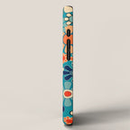 Groovy Retro Garden Flowers 60s 70s Floral Pattern in Blue and Orange iPhone Case Gallery Image 2