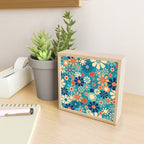 Groovy Retro Garden Flowers 60s 70s Floral Pattern in Blue and Orange Mini Art Print Gallery Image 2