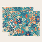 Groovy Retro Garden Flowers 60s 70s Floral Pattern in Blue and Orange Placemat Gallery Image 1
