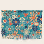 Groovy Retro Garden Flowers 60s 70s Floral Pattern in Blue and Orange Wall Hanging Gallery Image 1