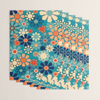 Groovy Retro Garden Flowers 60s 70s Floral Pattern in Blue and Orange Wrapping Paper Gallery Image 3