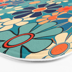 Groovy Retro Garden Flowers 60s 70s Floral Pattern in Blue and Orange Bath Mat Gallery Image 3