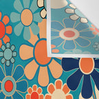Groovy Retro Garden Flowers 60s 70s Floral Pattern in Blue and Orange Wall Tapestry Gallery Image 3