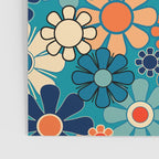 Groovy Retro Garden Flowers 60s 70s Floral Pattern in Blue and Orange Poster Gallery Image 3