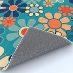Groovy Retro Garden Flowers 60s 70s Floral Pattern in Blue and Orange Rug Gallery Image 4