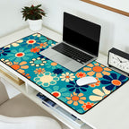 Groovy Retro Garden Flowers 60s 70s Floral Pattern in Blue and Orange Desk Mat Gallery Image 2