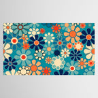 Groovy Retro Garden Flowers 60s 70s Floral Pattern in Blue and Orange Tablecloth Gallery Image 2