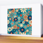 Groovy Retro Garden Flowers 60s 70s Floral Pattern in Blue and Orange Wall Mural Gallery Image 2