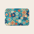 Groovy Retro Garden Flowers 60s 70s Floral Pattern in Blue and Orange Bath Mat Gallery Image 1
