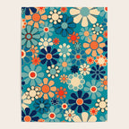 Groovy Retro Garden Flowers 60s 70s Floral Pattern in Blue and Orange Poster Gallery Image 4