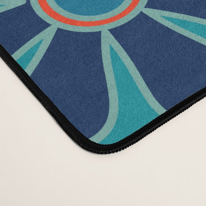 Groovy Retro Garden Flowers 60s 70s Floral Pattern in Blue and Orange Desk Mat Gallery Image 4