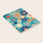 Groovy Retro Garden Flowers 60s 70s Floral Pattern in Blue and Orange Notebook Gallery Image 2