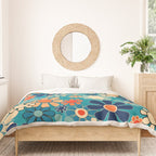 Groovy Retro Garden Flowers 60s 70s Floral Pattern in Blue and Orange Duvet Cover Gallery Image 3