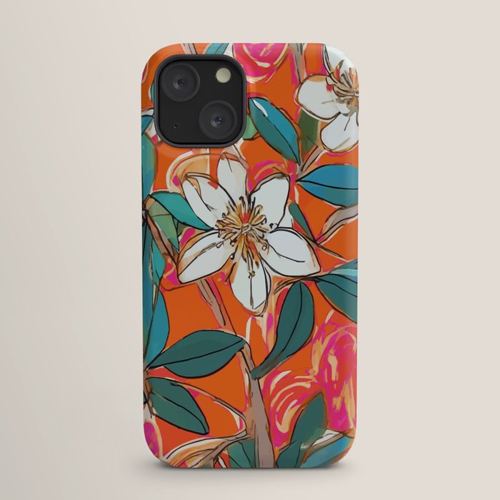 Orange Blossom Forest, Tropical Vintage Botanical Floral, Plants Garden Flowers Bloom Bohemian Colorful Vibrant Bright Boho iPhone Case Gallery Image 17