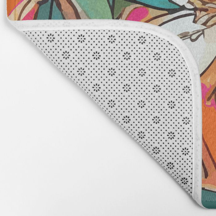 Orange Blossom Forest, Tropical Vintage Botanical Floral, Plants Garden Flowers Bloom Bohemian Colorful Vibrant Bright Boho Bath Mat Gallery Image 2