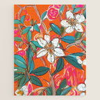 Orange Blossom Forest, Tropical Vintage Botanical Floral, Plants Garden Flowers Bloom Bohemian Colorful Vibrant Bright Boho Jigsaw Puzzle Gallery Image 1