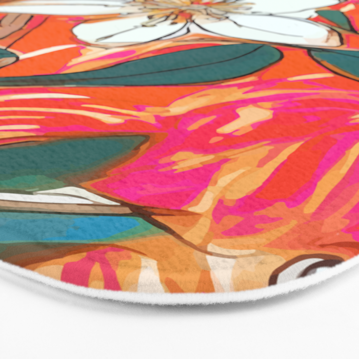 Orange Blossom Forest, Tropical Vintage Botanical Floral, Plants Garden Flowers Bloom Bohemian Colorful Vibrant Bright Boho Bath Mat Gallery Image 3