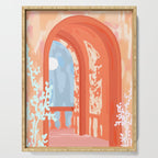 Moonlit, Summer Day Home Decor, Architecture Indoor Building Interior Design, Full Moon Bohemian Eclectic Bright, Mindful Spiritual Joy Painting Serving Tray Gallery Image 1