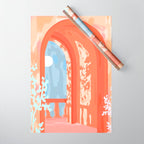 Moonlit, Summer Day Home Decor, Architecture Indoor Building Interior Design, Full Moon Bohemian Eclectic Bright, Mindful Spiritual Joy Painting Wrapping Paper Gallery Image 1