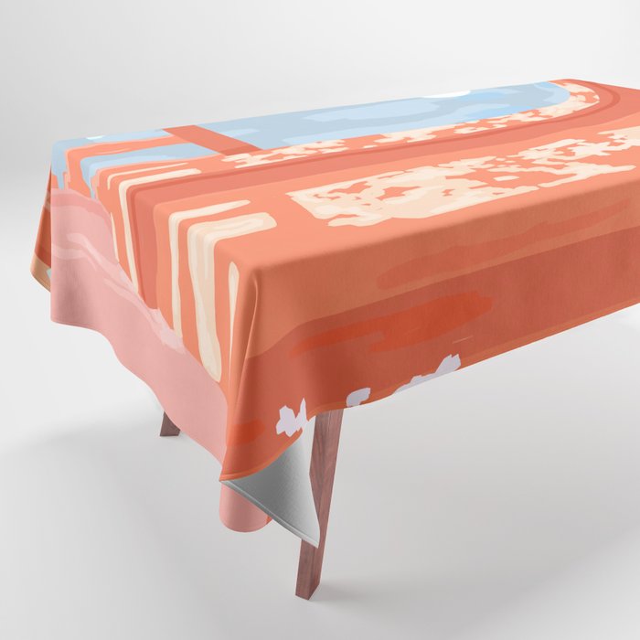 Moonlit, Summer Day Home Decor, Architecture Indoor Building Interior Design, Full Moon Bohemian Eclectic Bright, Mindful Spiritual Joy Painting Tablecloth Gallery Image 1