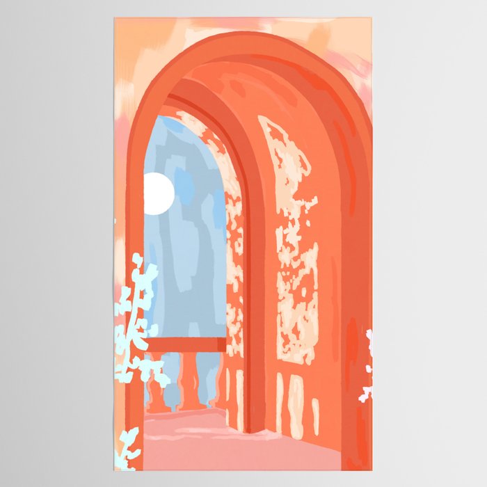 Moonlit, Summer Day Home Decor, Architecture Indoor Building Interior Design, Full Moon Bohemian Eclectic Bright, Mindful Spiritual Joy Painting Tablecloth Gallery Image 2