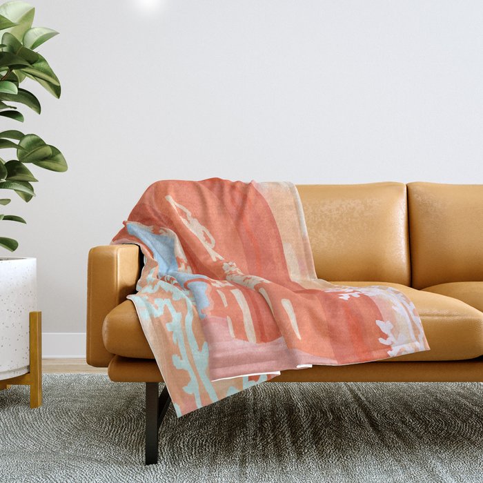 Moonlit, Summer Day Home Decor, Architecture Indoor Building Interior Design, Full Moon Bohemian Eclectic Bright, Mindful Spiritual Joy Painting Throw Blanket Gallery Image 1