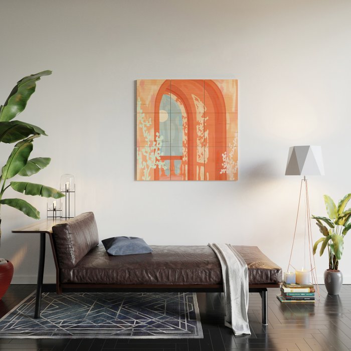 Moonlit, Summer Day Home Decor, Architecture Indoor Building Interior Design, Full Moon Bohemian Eclectic Bright, Mindful Spiritual Joy Painting Wood Wall Art Gallery Image 2