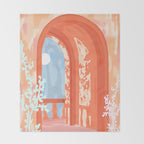 Moonlit, Summer Day Home Decor, Architecture Indoor Building Interior Design, Full Moon Bohemian Eclectic Bright, Mindful Spiritual Joy Painting Throw Blanket Gallery Image 2