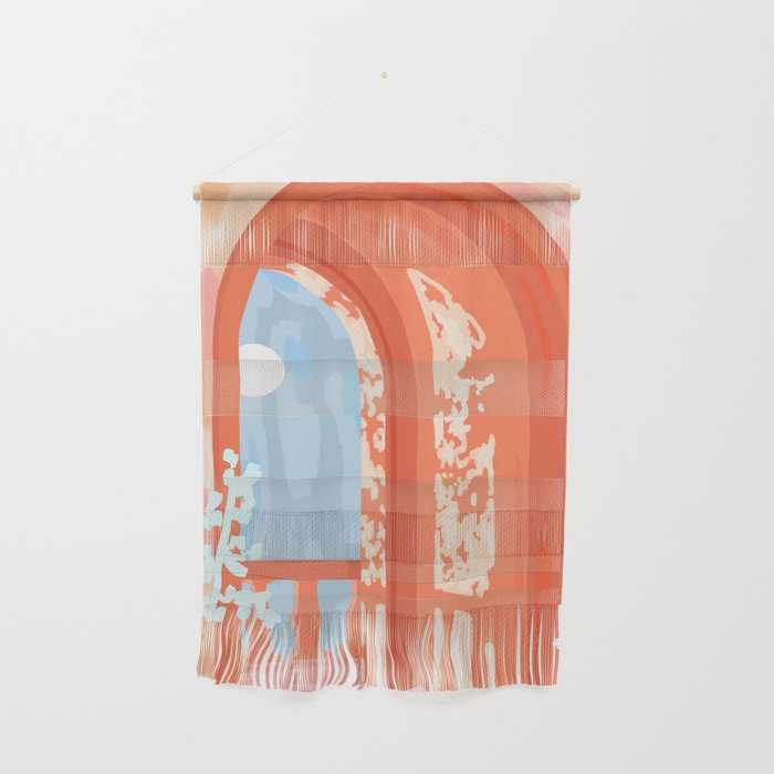 Moonlit, Summer Day Home Decor, Architecture Indoor Building Interior Design, Full Moon Bohemian Eclectic Bright, Mindful Spiritual Joy Painting Wall Hanging Gallery Image 1